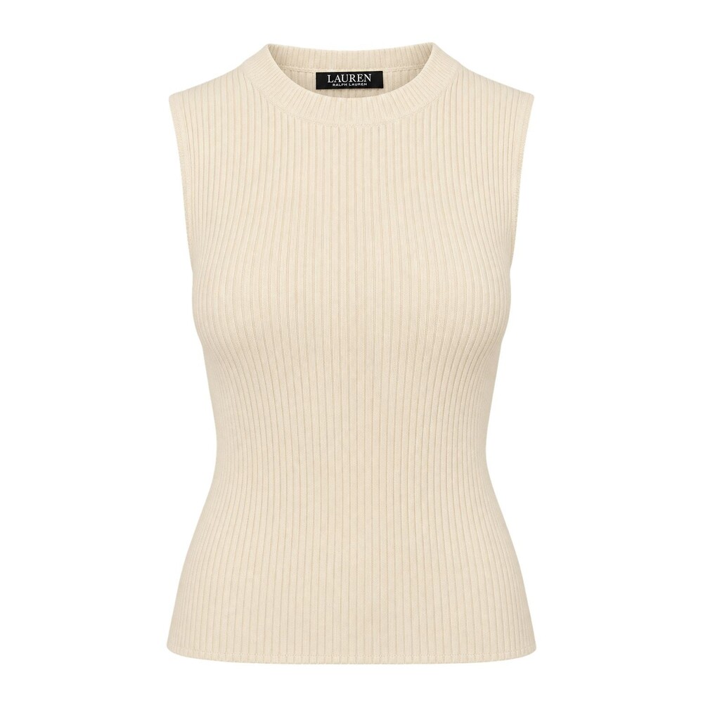 Lauren Ralph Lauren Ribbed Knit Sleeveless Top Cream Ivory Stretch Women’s-L
